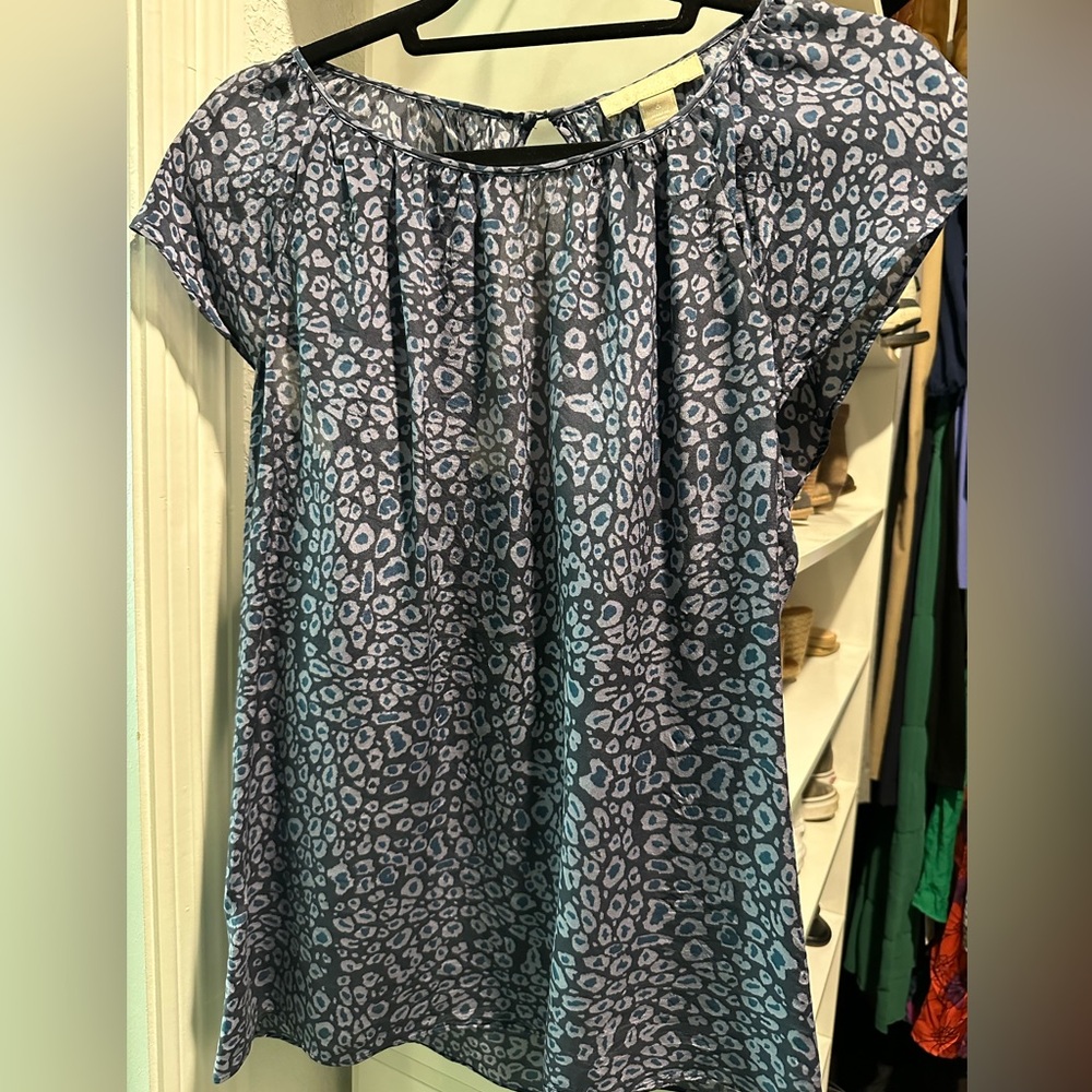 Banana Republic blue cap sleeve blouse with cut out in back, size 6